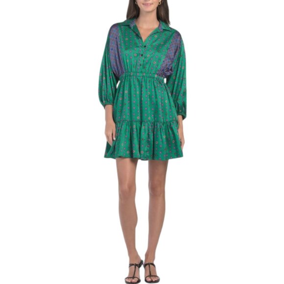 SANDRO Vert/Rose Printed Mini Shirt Dress NWT - Picture 1 of 2